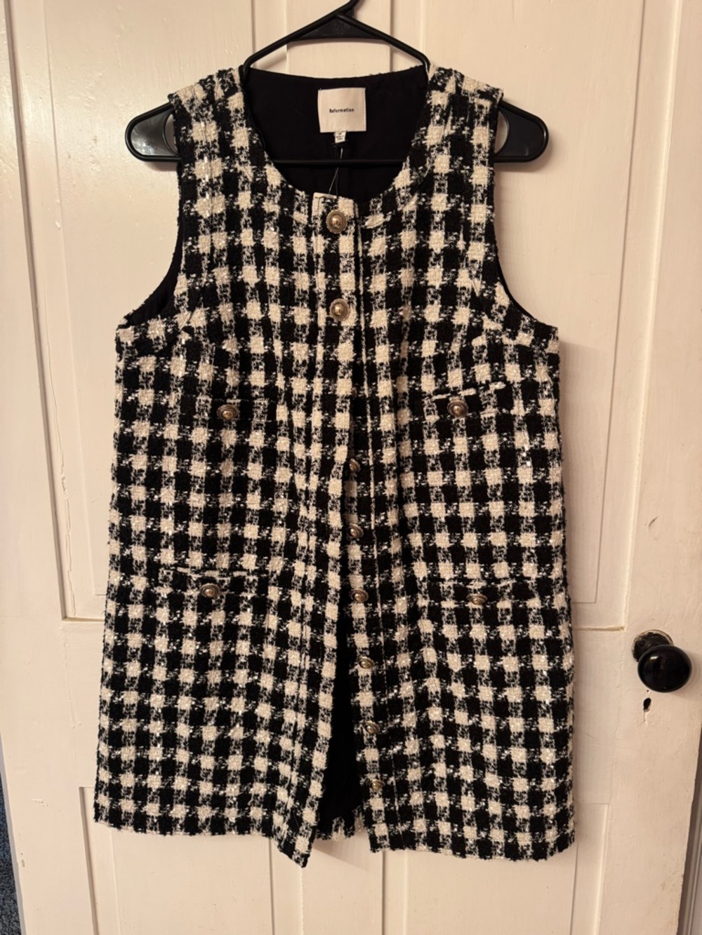 Reformation Black and White Tweed Buttoned Vest